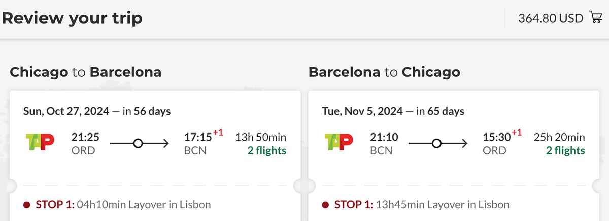 Chicago to Barcelona with TAP