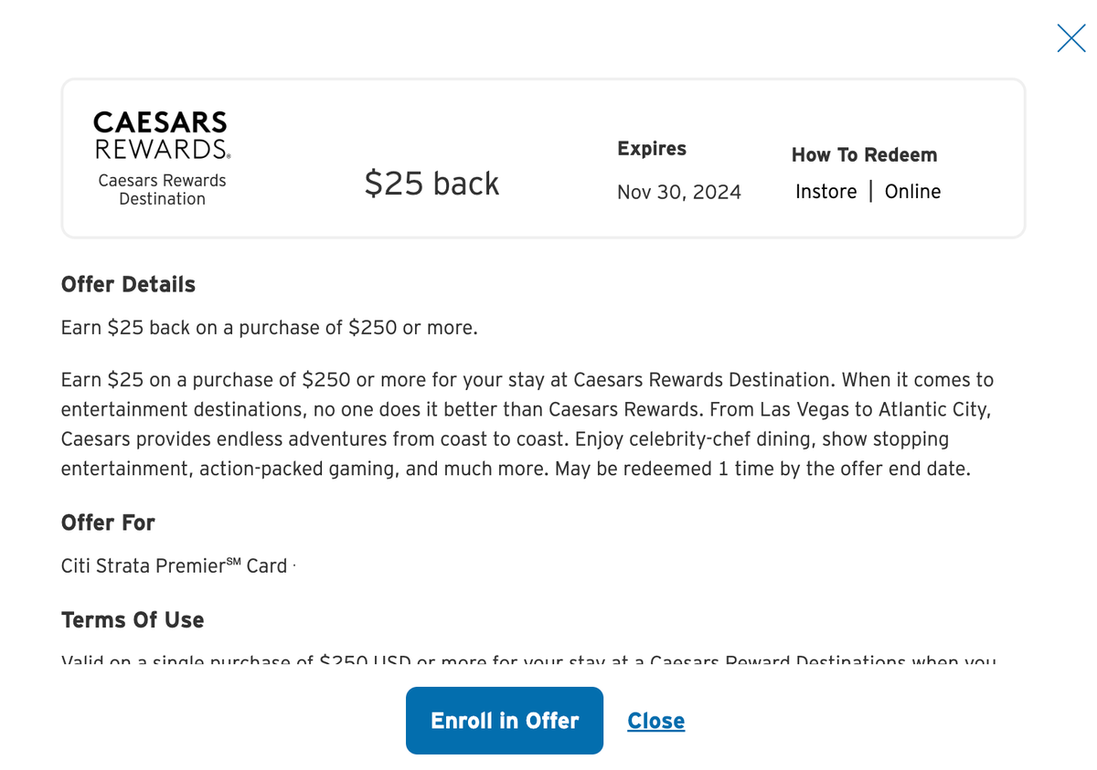 Citi Merchant Offer Caesars Rewards September 2024