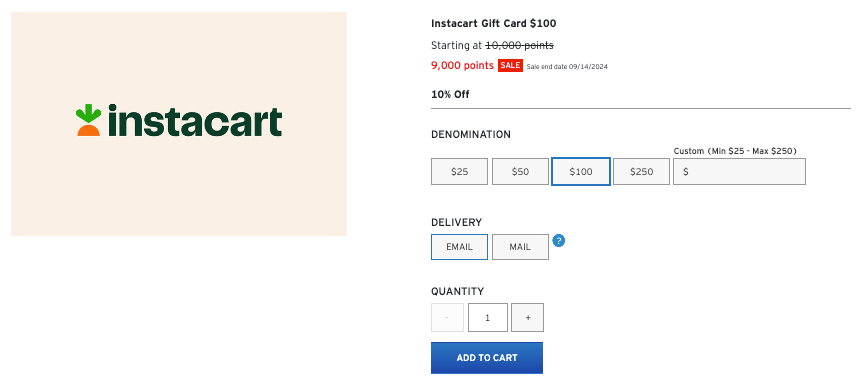 Citi points gift card Instacart on sale