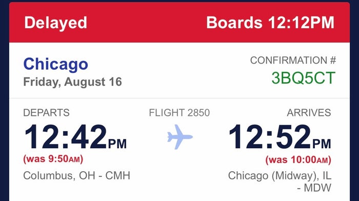 Screenshot Delayed Southwest Flight