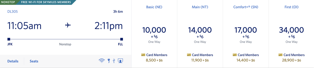 Delta SkyMiles Award Rates Screenshot