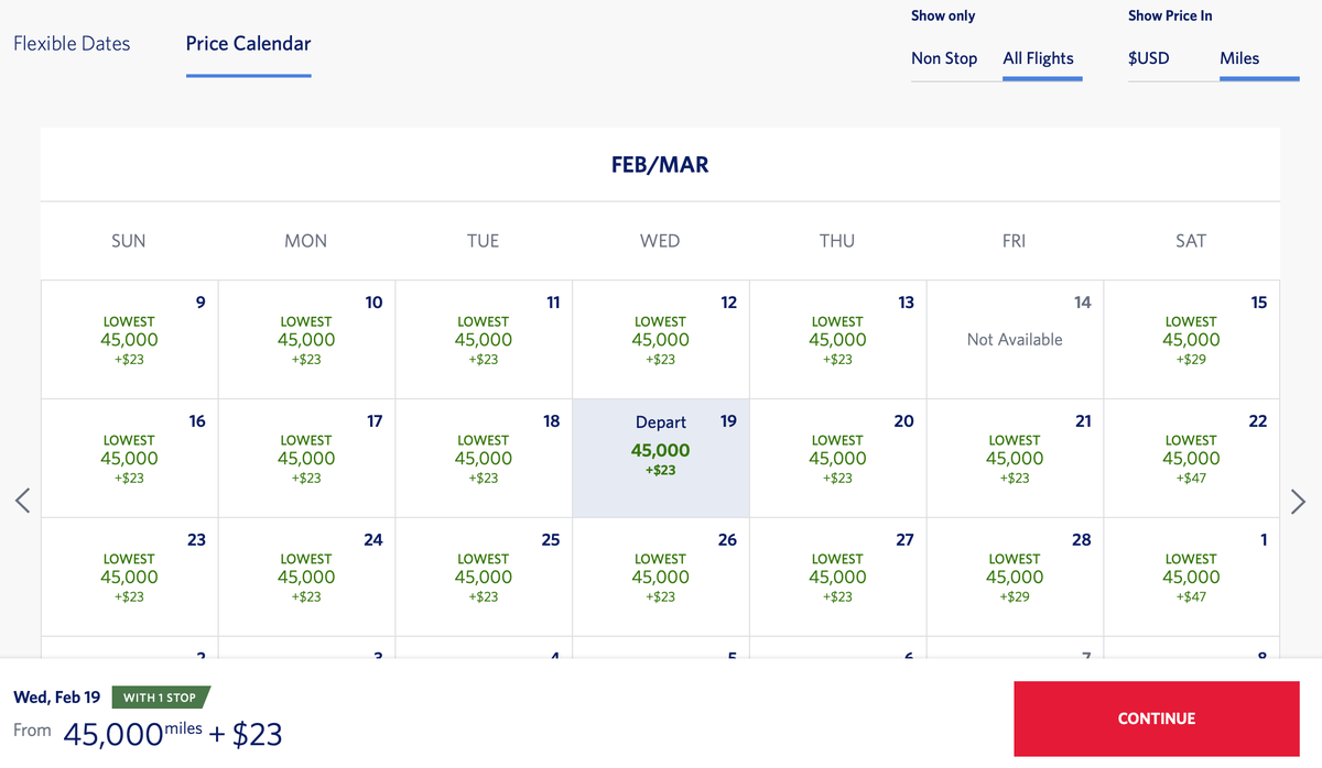 Delta SkyMiles award calendar