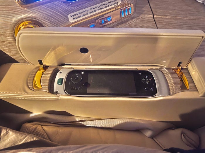 Emirates First A380 IFE controller stored Emirates First A380 IFE controller stored
