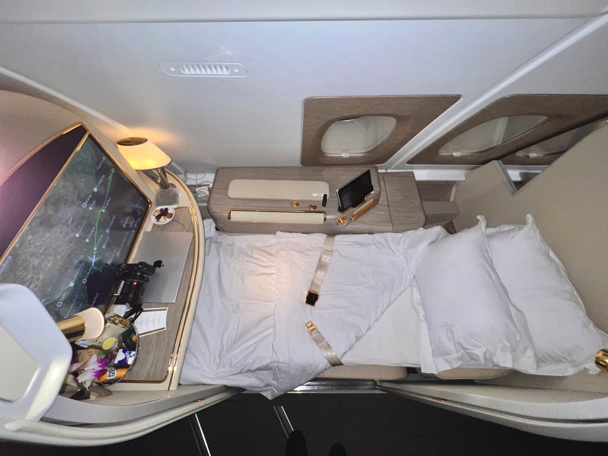 Emirates First A380 lie flat bed full