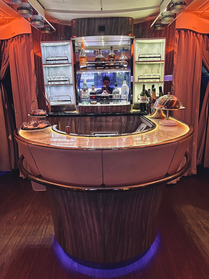 Emirates First A380 onboard bar Emirates First A380 onboard bar