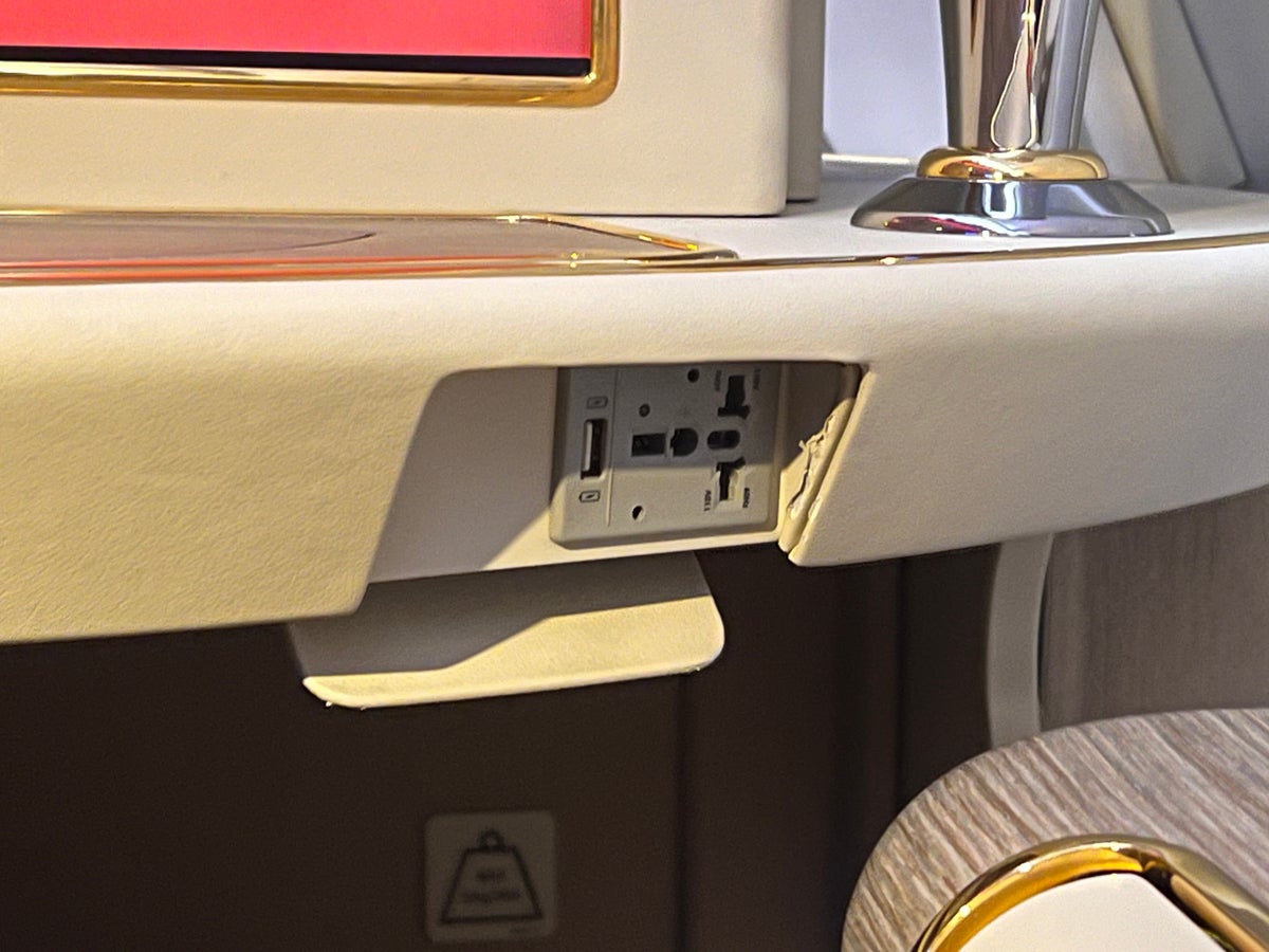 Emirates First A380 seat AC power outlet