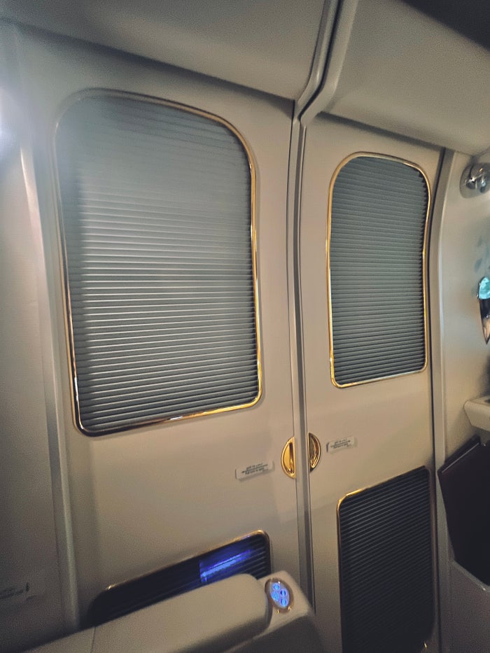 Emirates First A380 seat door closed Emirates First A380 seat door closed