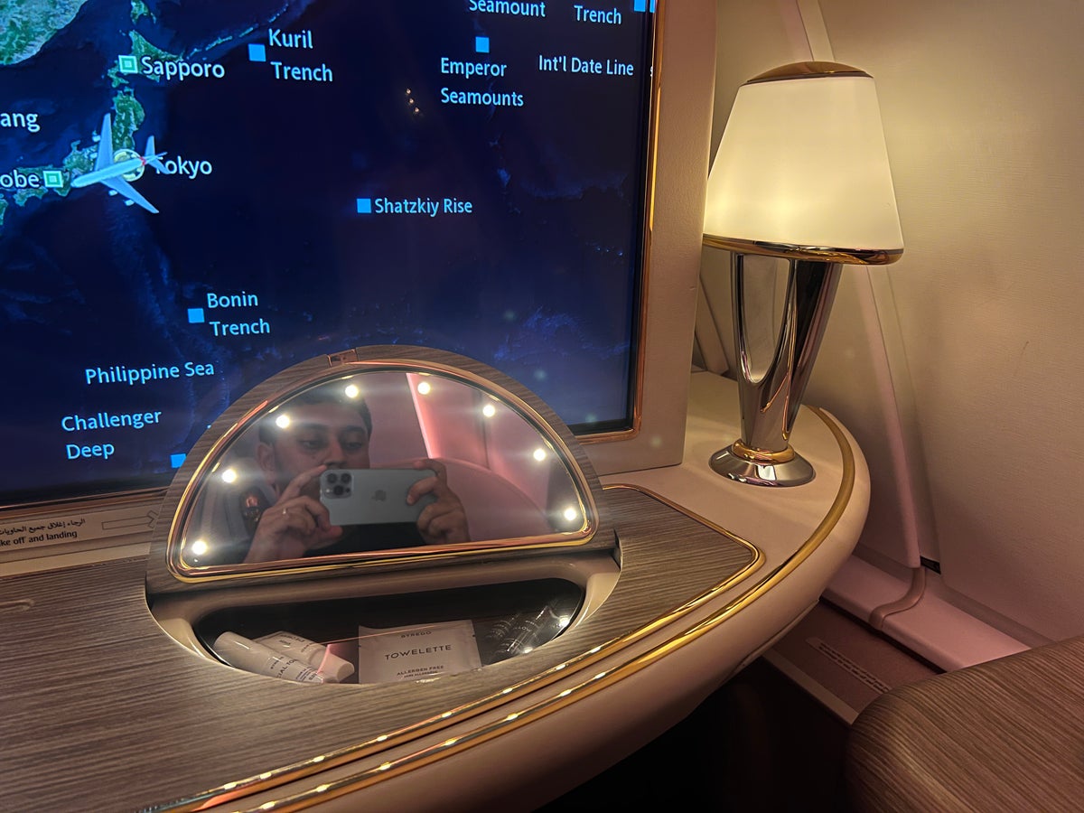 Emirates First A380 seat mirror