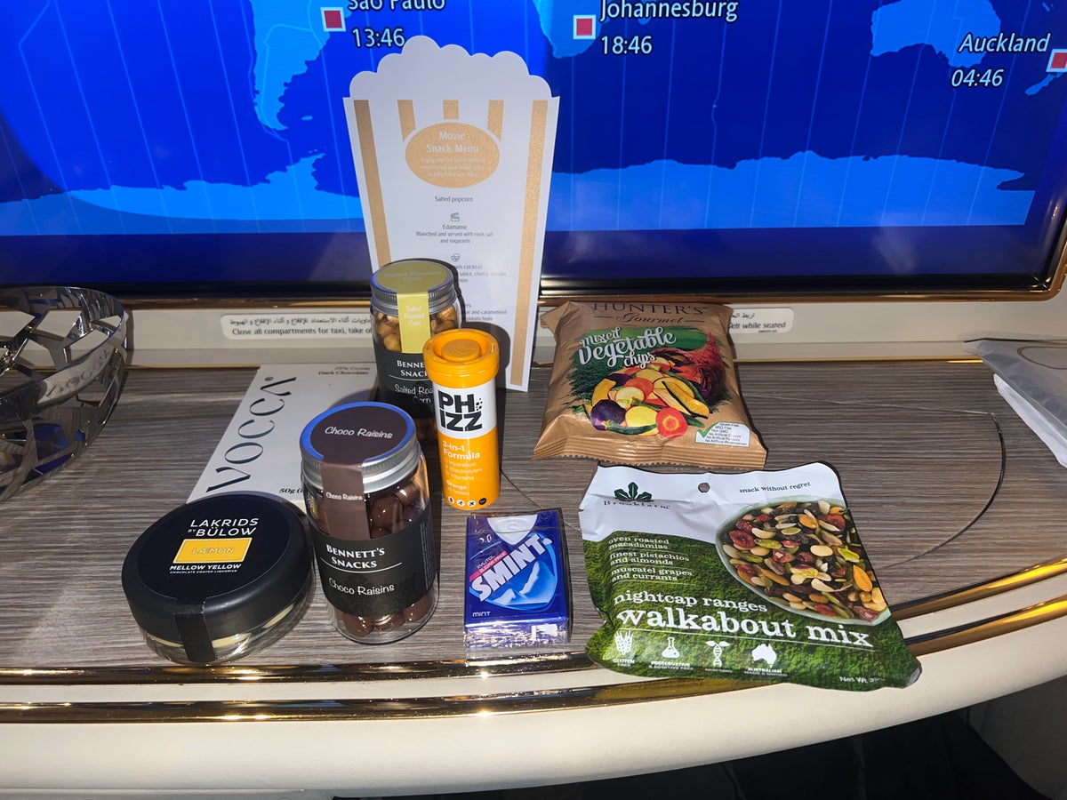 Emirates First A380 snack bar items