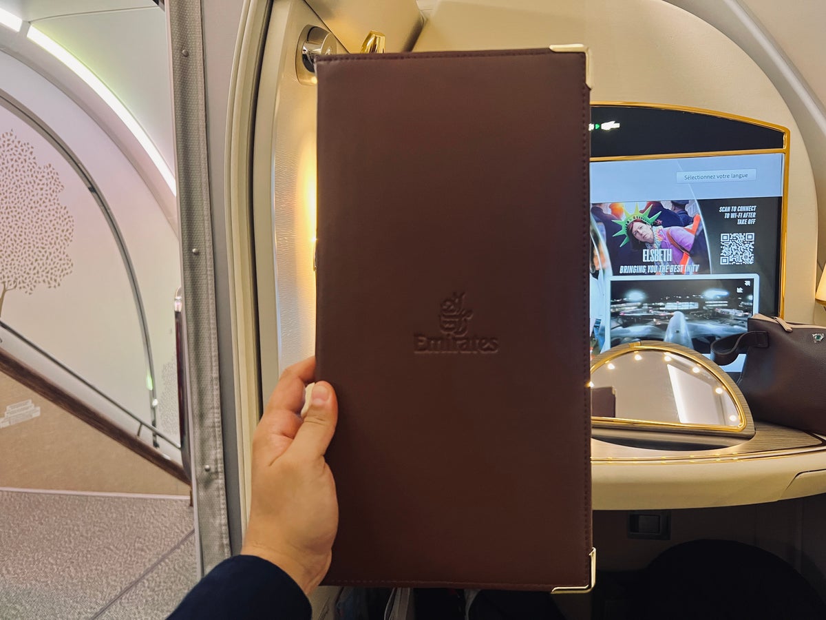 Emirates first class menu binder