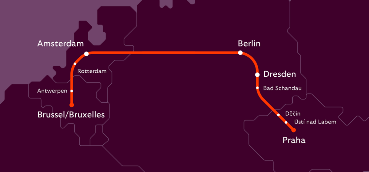 European Sleeper route map Brussels Prague