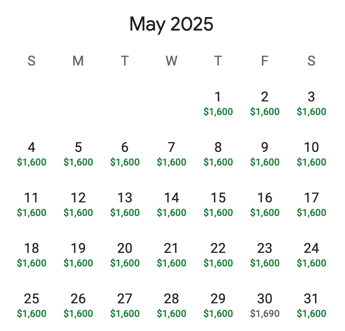 Google Flights calendar