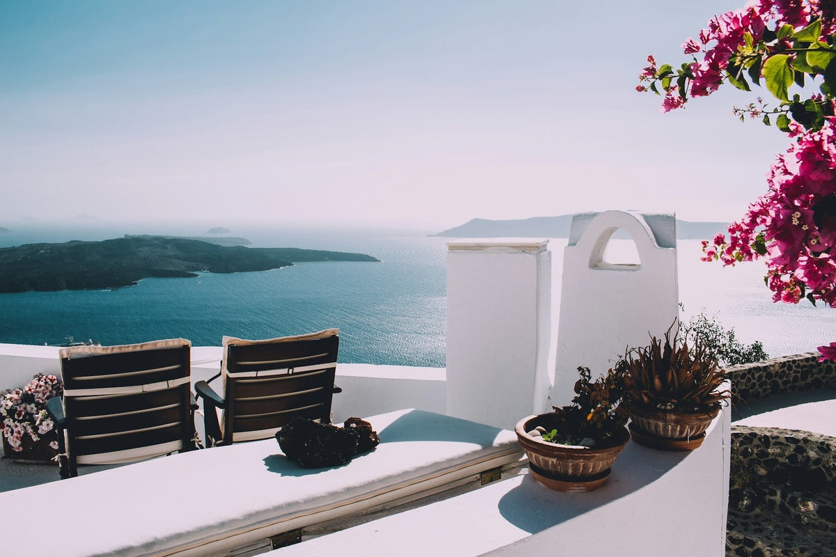 White buildings overlooking the ocean