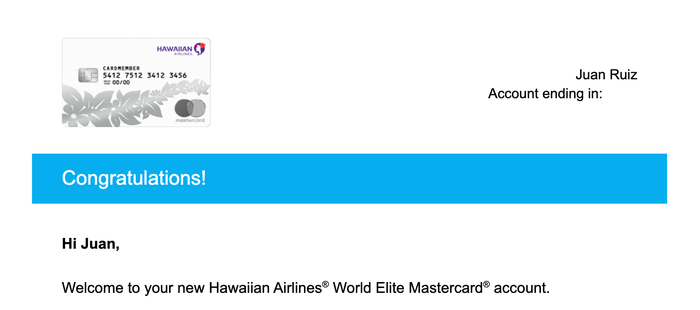 Hawaiian Airlines Approval Credit Card Screenshot Hawaiian Airlines Approval Credit Card Screenshot