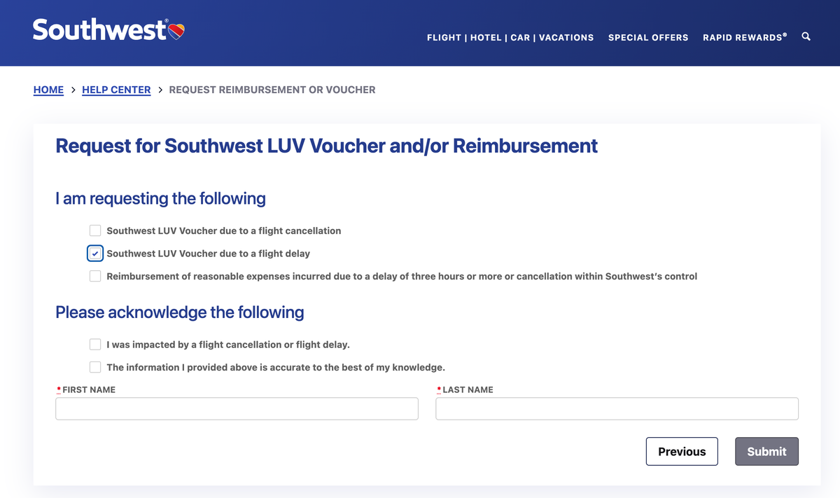 How to request SW compensation for flight delay