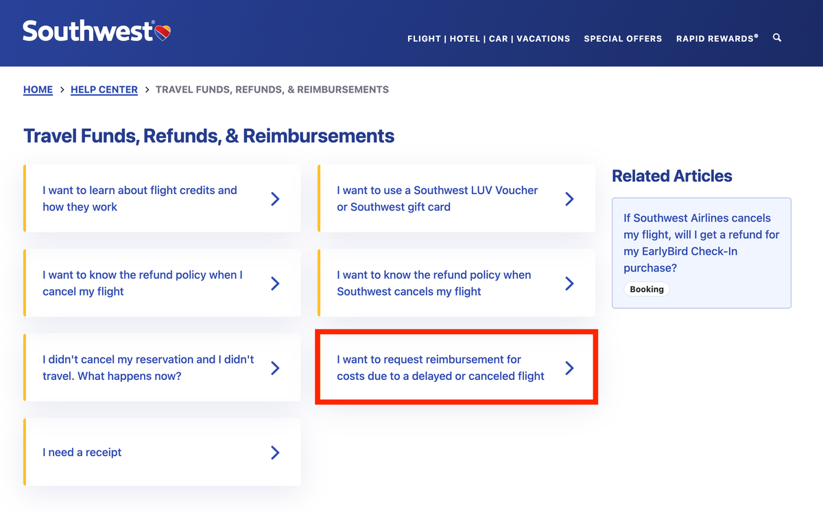 How to request reimbursement for a Southwest flight 2