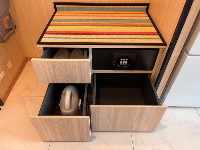 Hyatt House Tokyo Shibuya guest room integrated storage in closet Hyatt House Tokyo Shibuya guest room integrated storage in closet