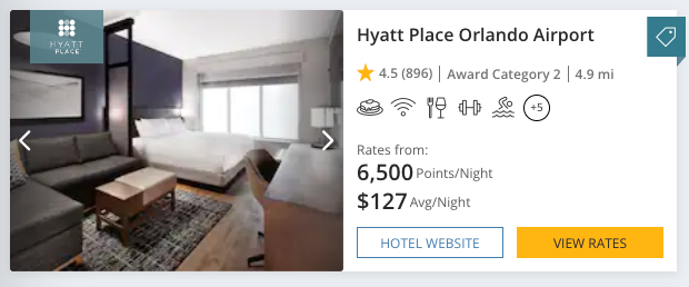 Hyatt Place Orlando points vs cash rate