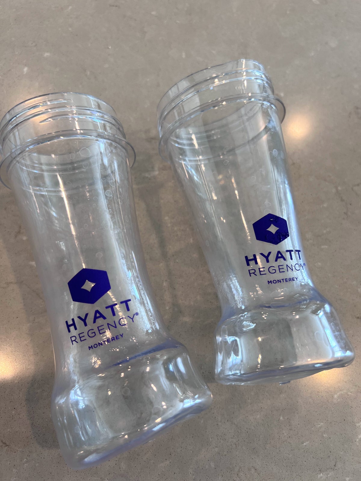 Hyatt Regency Monterey water bottles after dishwasher