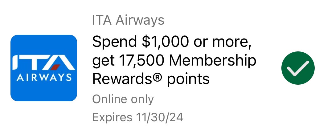 ITA Amex Offer 17500