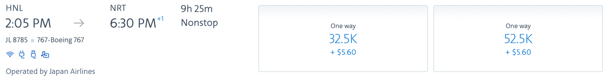 JAL award from HNL to NRT using AA miles