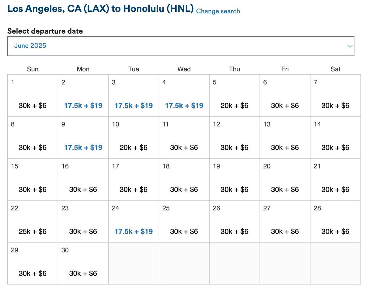 LAX HNL Alaska fare calendar