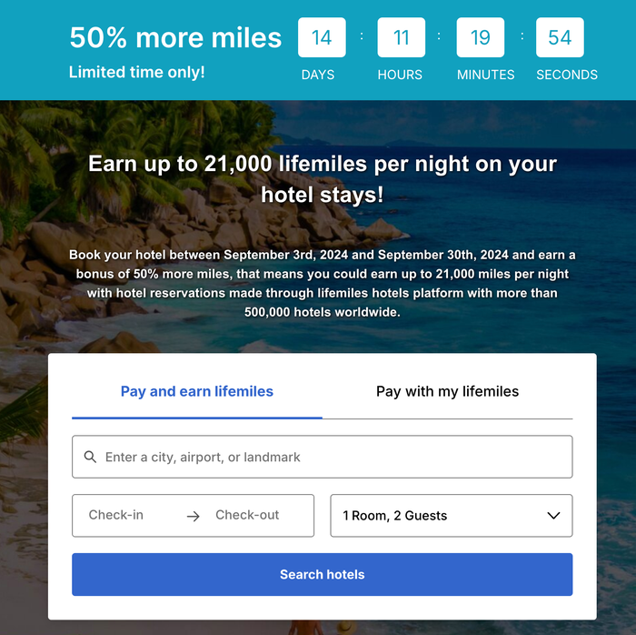 LifeMiles Hotels double miles promotion July 2024 LifeMiles Hotels 50