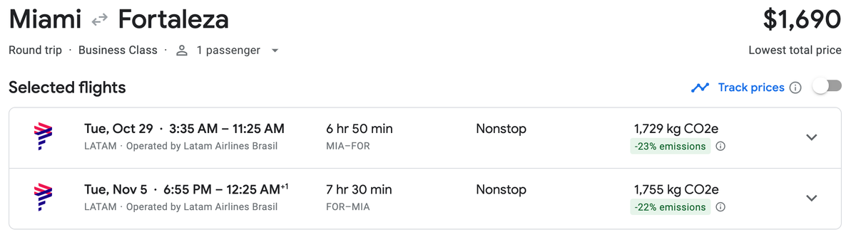 MIA FOR on LATAM via Google Flights