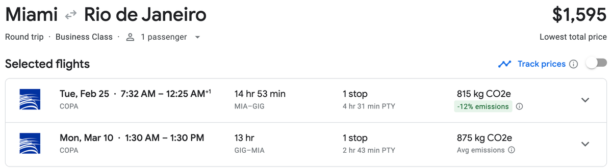MIA GIG Carnival on Copa via Google Flights