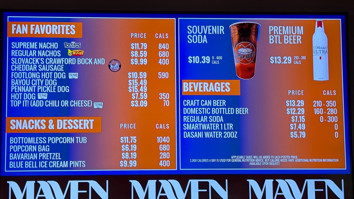 Minute Maid Park Food Menu