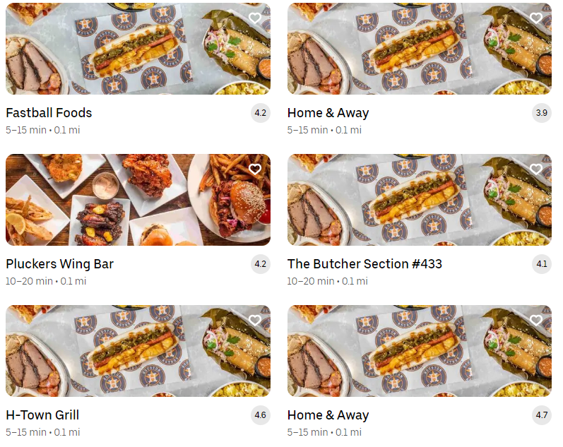 Minute Maid Park Uber Eats options