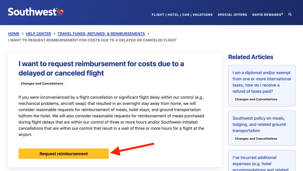 Request reimbursement for a delayed Southwest flight 3