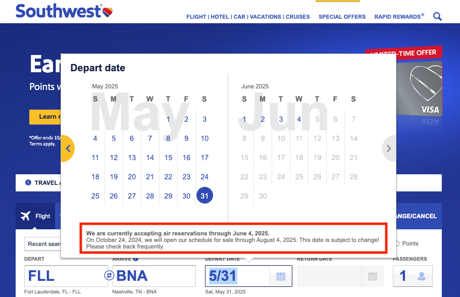 Southwest Airlines Schedule Extended Through June 4, 2025