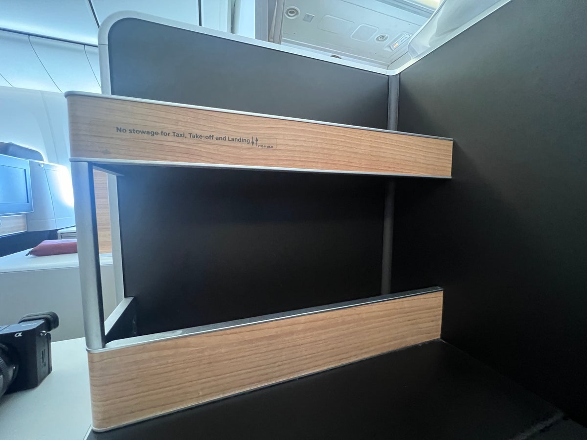 Swiss 777 business class seat storage area