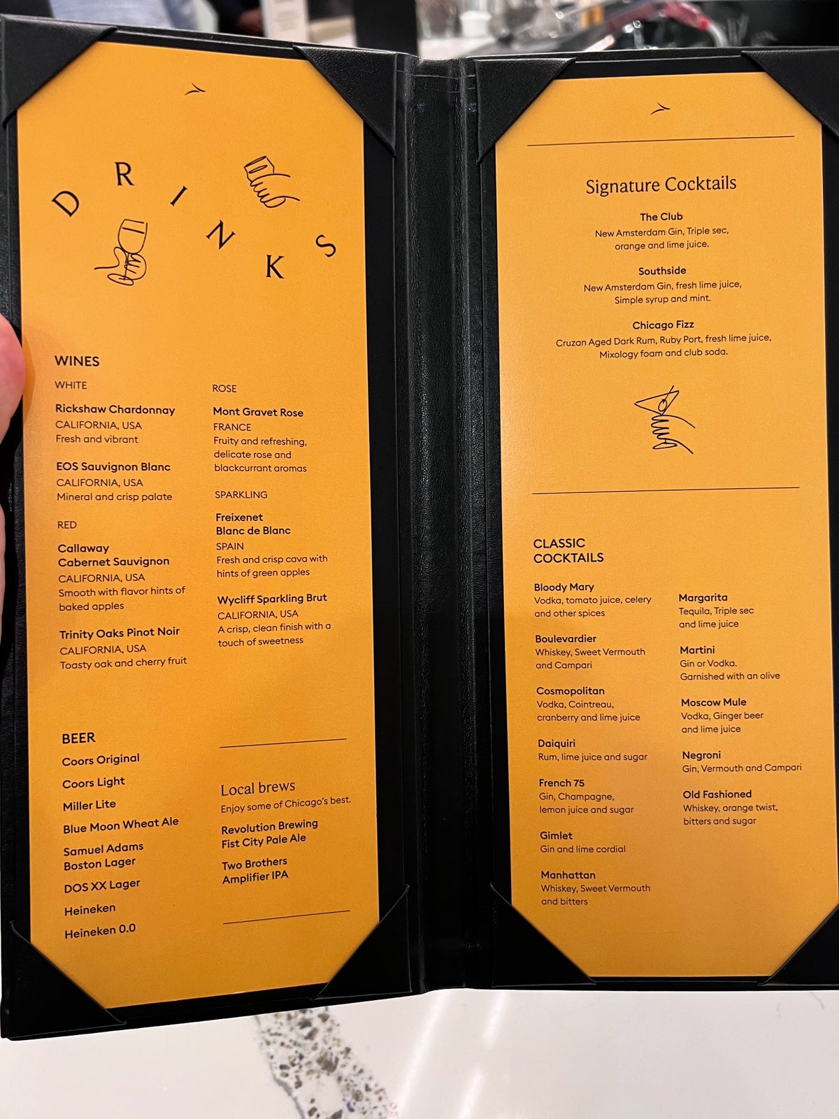 The Club MDW bar menu