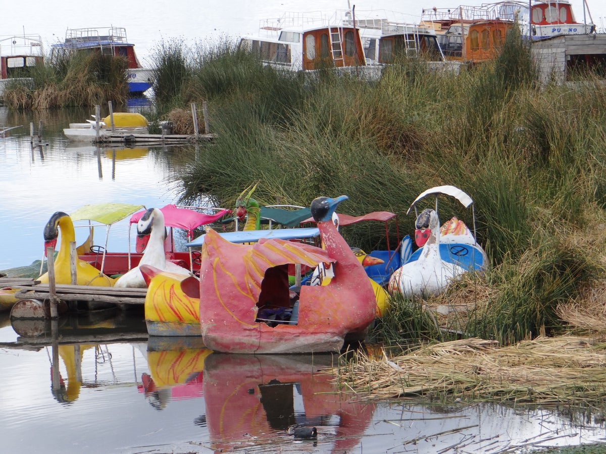 Trash at the side of Lake Titicaca Puno Peru