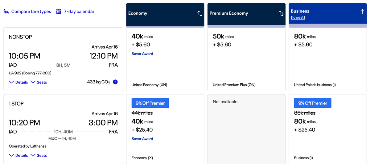 United and partner award IAD FRA logged in