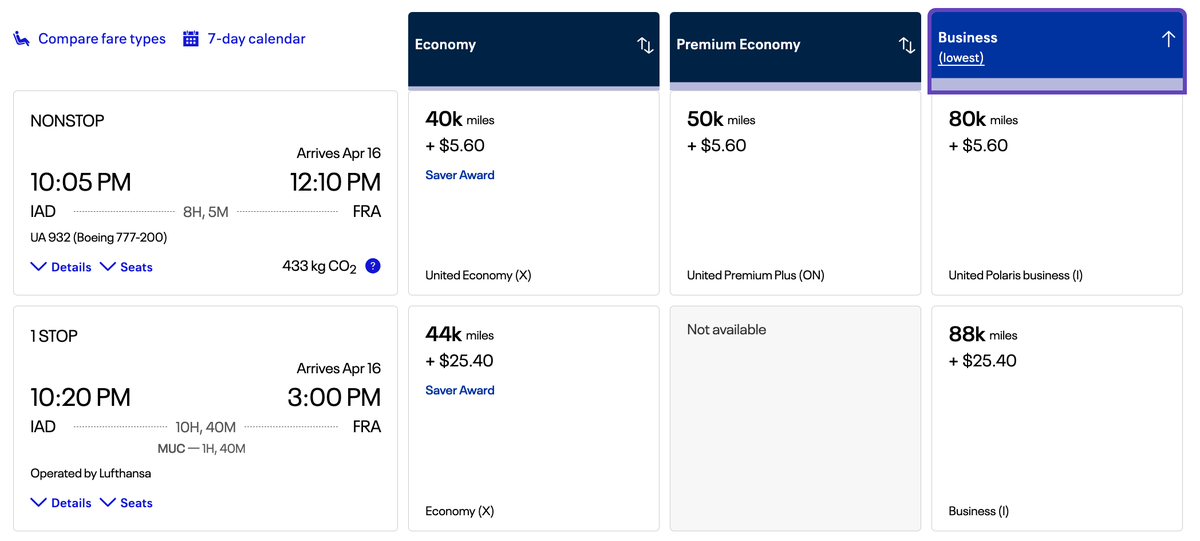 United and partner award IAD FRA not logged in