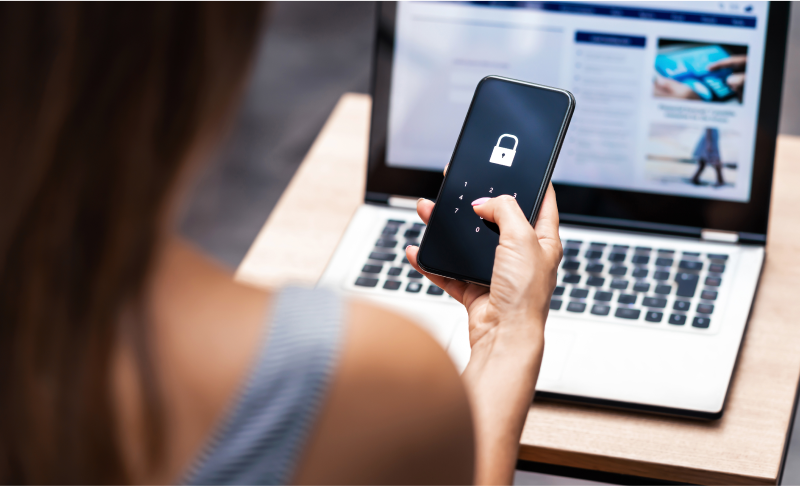 Woman unlocking phone