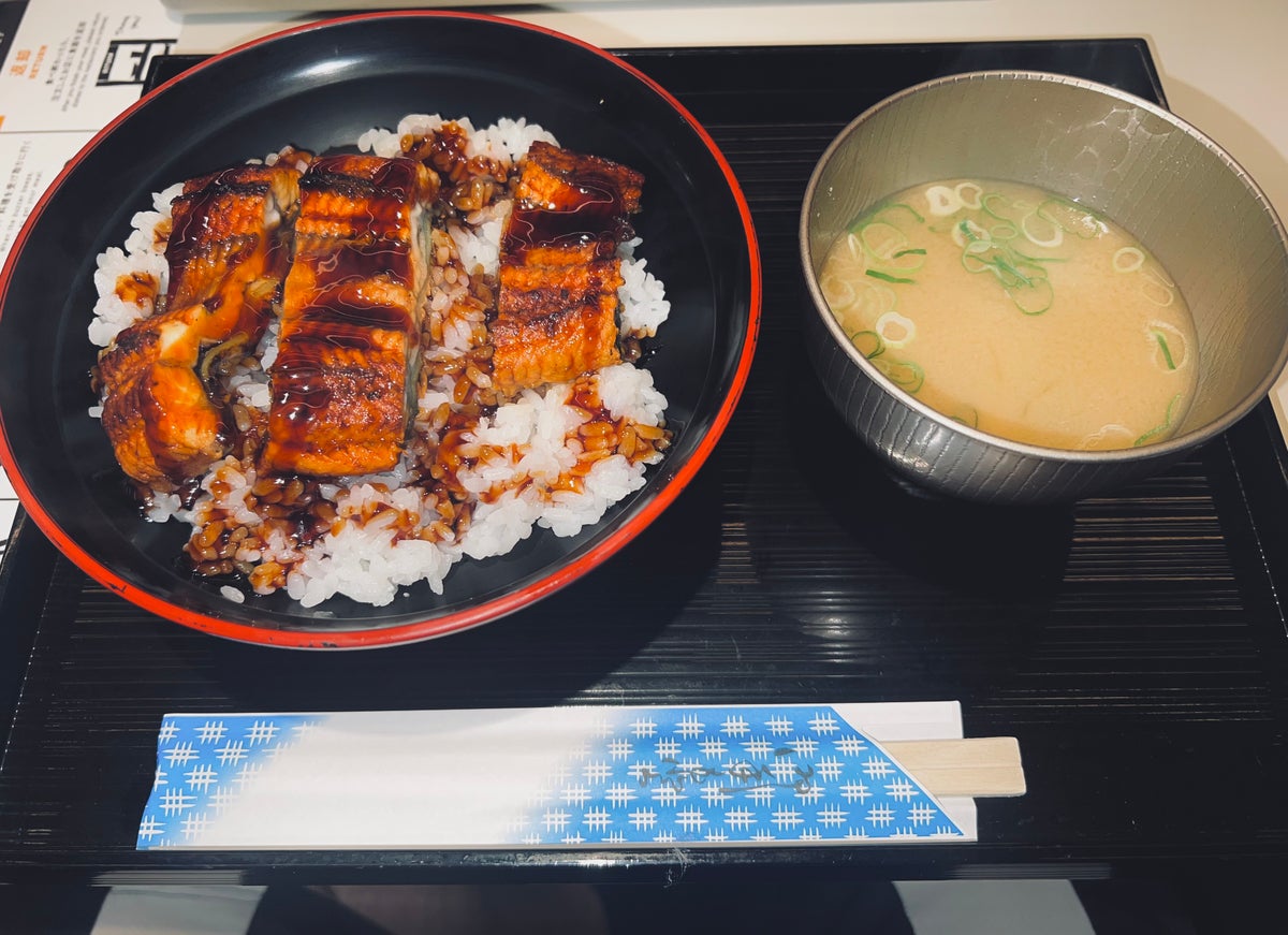 eel rice bowl at Kuromon Market Osaka Japan