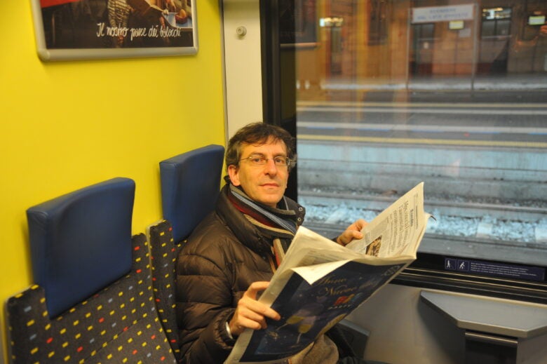 Alberto on a train in Italy