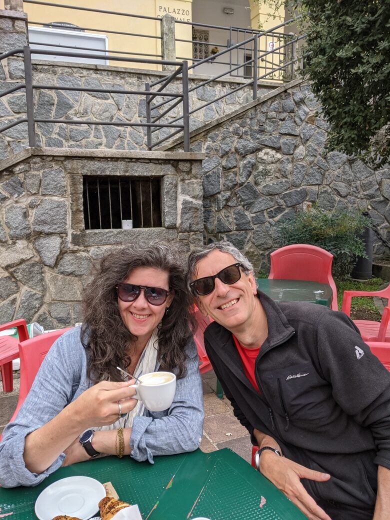 Alberto and his wife at a café in Comabbio, Italy