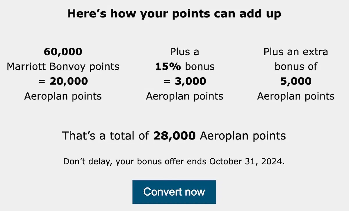 Aeroplan Marriott transfer bonus example