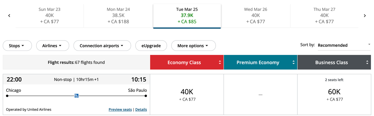 Aeroplan United Polaris award availability