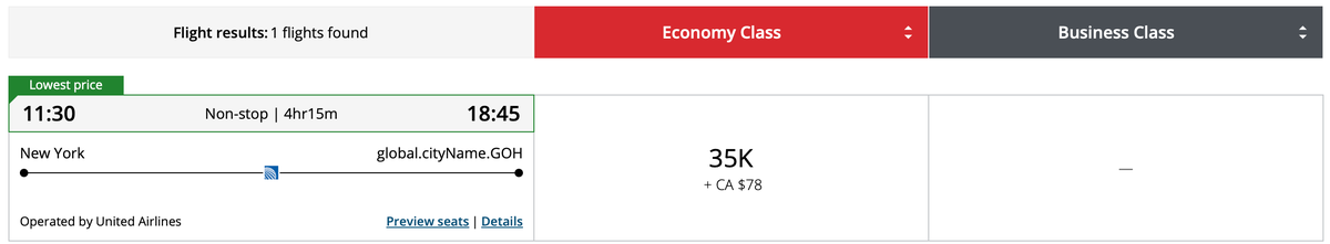 Air Canada EWR GOH 35k award