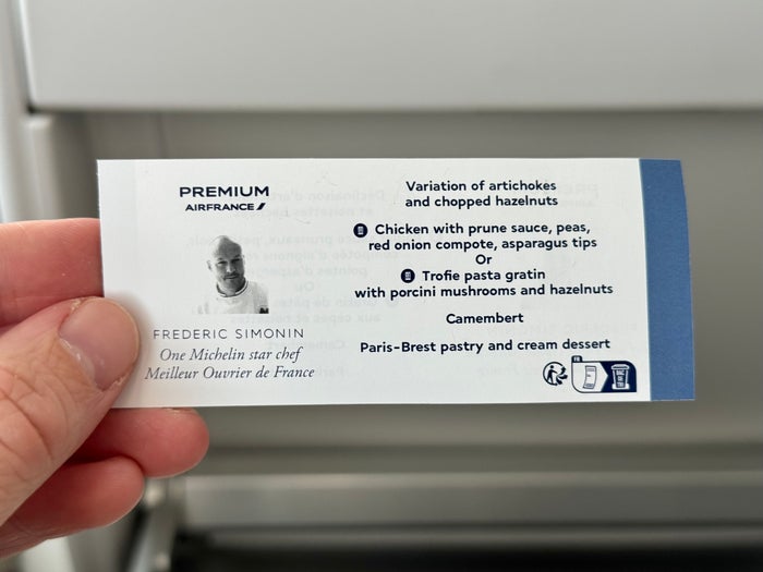 Air France Boeing 789 premium economy FnB mini menu