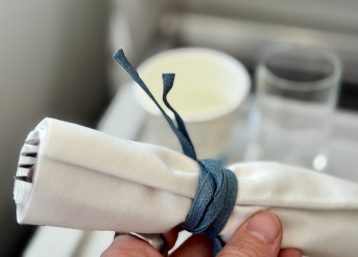 Air France Boeing 789 premium economy FnB napkin and cutlery
