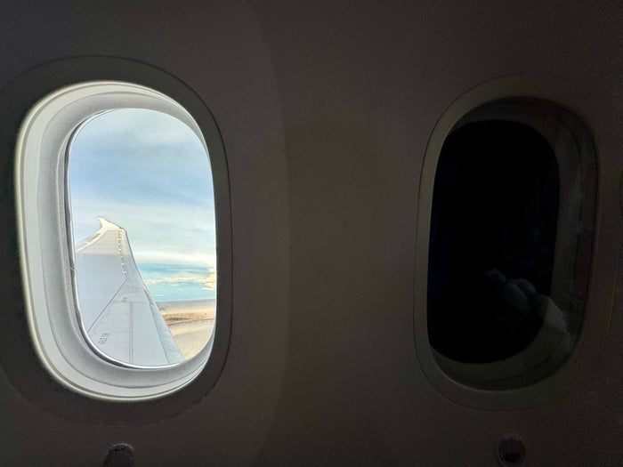 Air France Boeing 789 premium economy darkened window shade