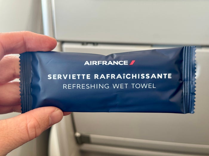 Air France Boeing 789 premium economy refreshing towel