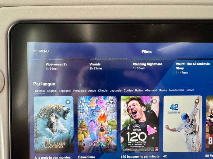Air France Boeing 789 premium economy seat IFE selection